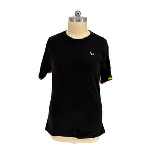 PrideBunny T-Shirt Black Rainbow Sleeve Trim Cotton Logo Size 20